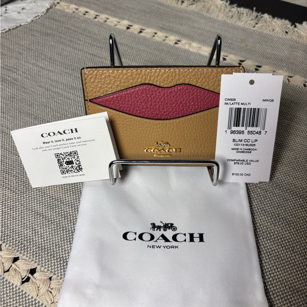 COACH Slim Card Case – Lip Appliqué – IM/Latte Multi – NWT - Picture 4 of 6